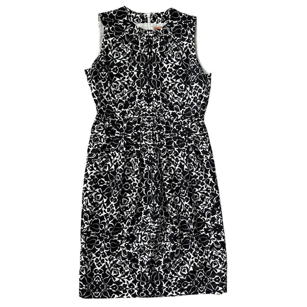 Tory Burch Monochrome‎ Silk-Blend Shift Dress Black/White Florals Size 6
